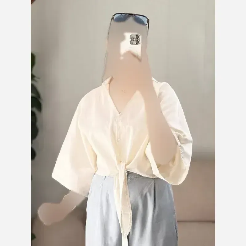 شومیز جلو گره ای لینن پنبه فری سایز مدل تبسم