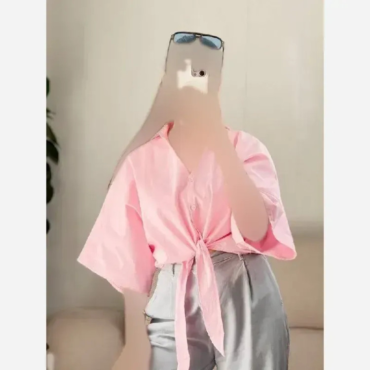 شومیز جلو گره ای لینن پنبه فری سایز مدل تبسم