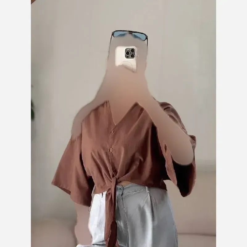 شومیز جلو گره ای لینن پنبه فری سایز مدل تبسم