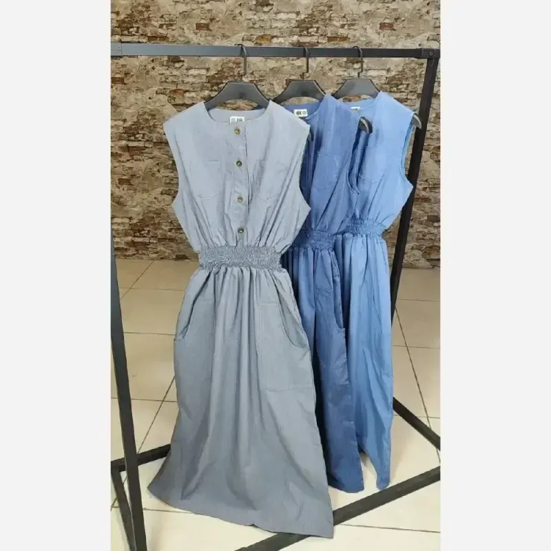 سارافون حلقه ای تنسل زنانه مدل سامینا فری سایز رنگ آبی و طوسی
