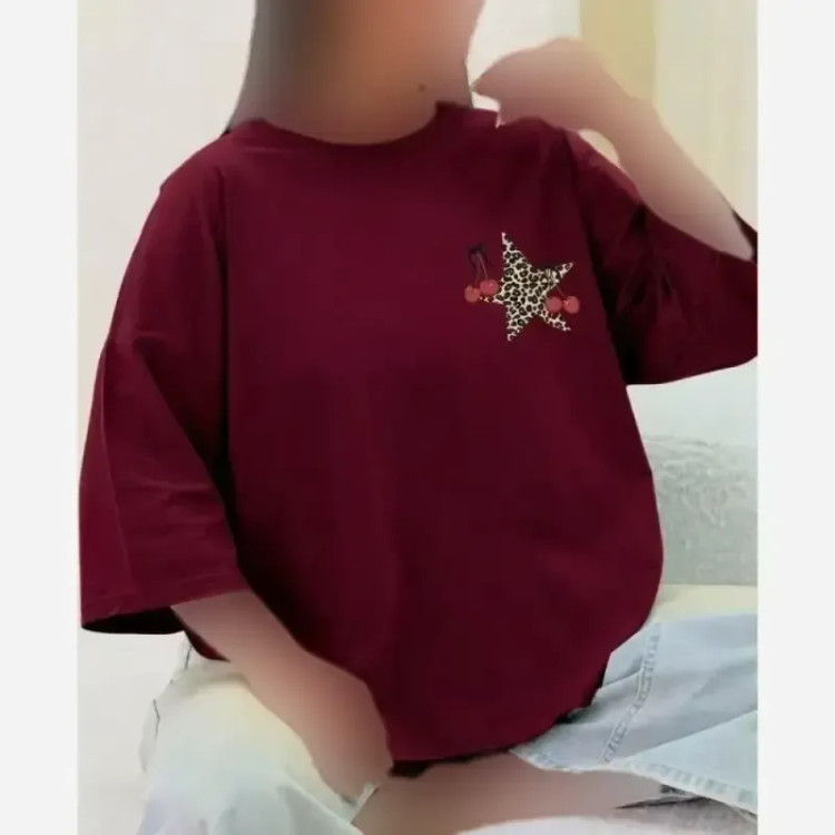 تیشرت باکسی طرح ستاره و گیلاس پنبه سوپر فری سایز مدل دایانا