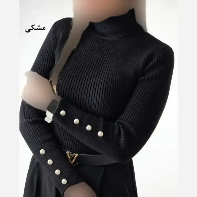 بافت یقه اسکی آستین دکمه زنانه فری سایز نخ اکریل ترک