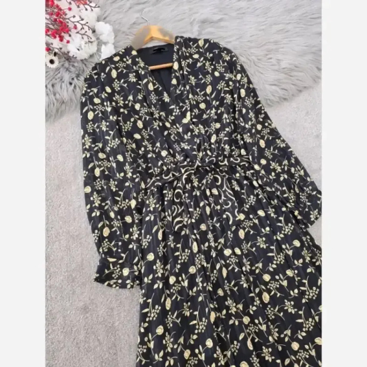 پیراهن حریر لمه دار شانی فری سایز مدل یقه چپ و راستی