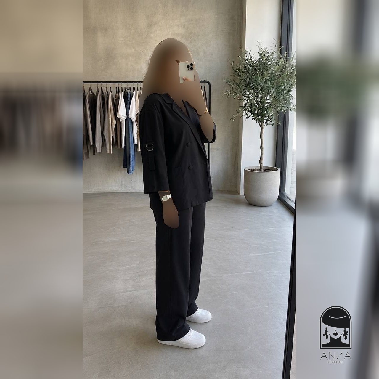 ست کت شلوار زنانه مدل مشکی پانیسا جنس لینن سایز ۱ تا ۲