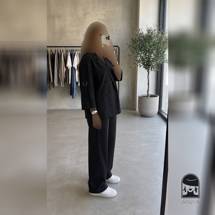 ست کت شلوار زنانه مدل مشکی پانیسا جنس لینن سایز ۱ تا ۲