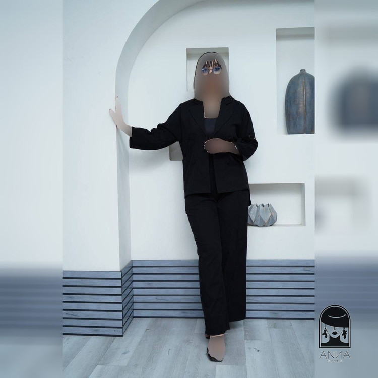 ست کت شلوار زنانه مدل مشکی پانیسا جنس لینن سایز ۱ تا ۲
