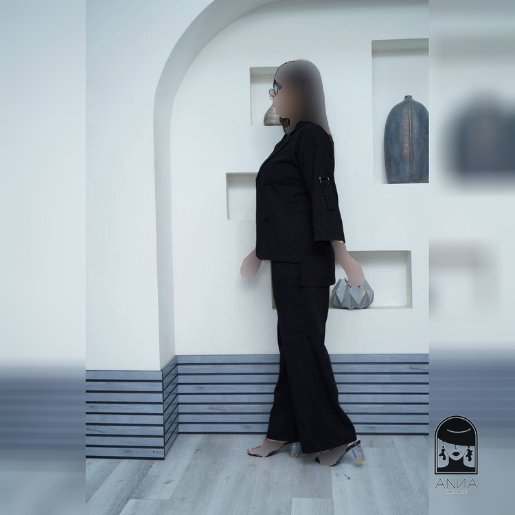 ست کت شلوار زنانه مدل مشکی پانیسا جنس لینن سایز ۱ تا ۲