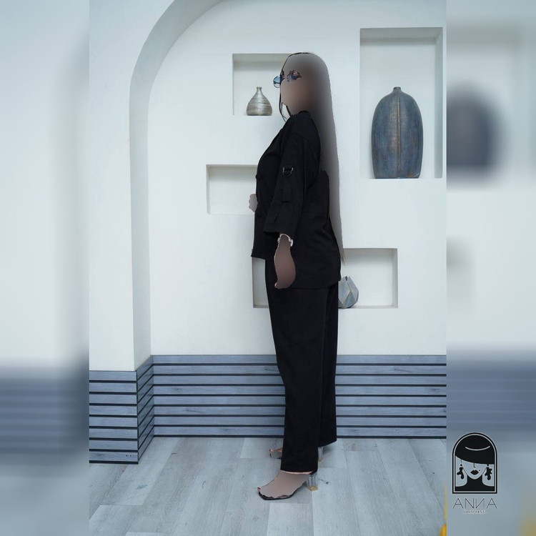 ست کت شلوار زنانه مدل مشکی پانیسا جنس لینن سایز ۱ تا ۲
