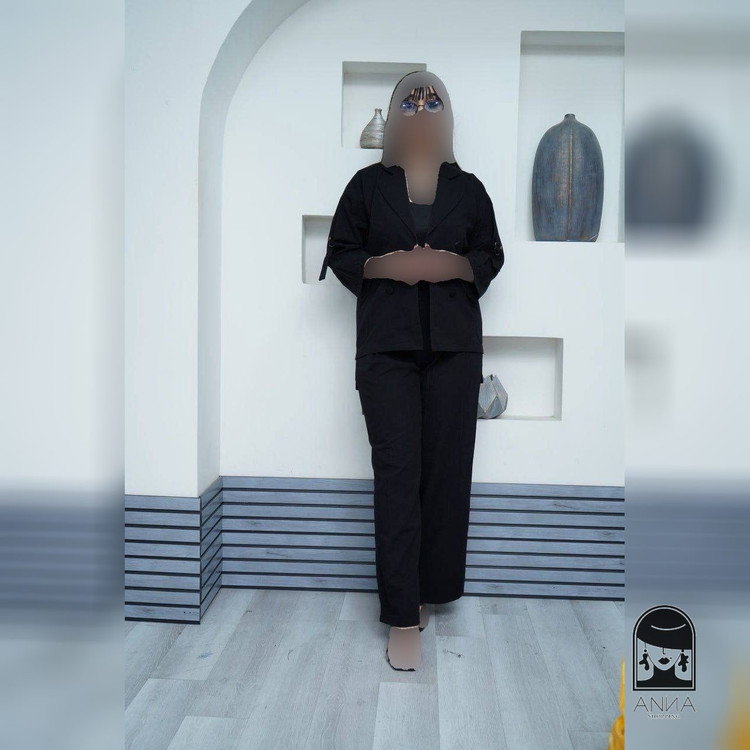 ست کت شلوار زنانه مدل مشکی پانیسا جنس لینن سایز ۱ تا ۲