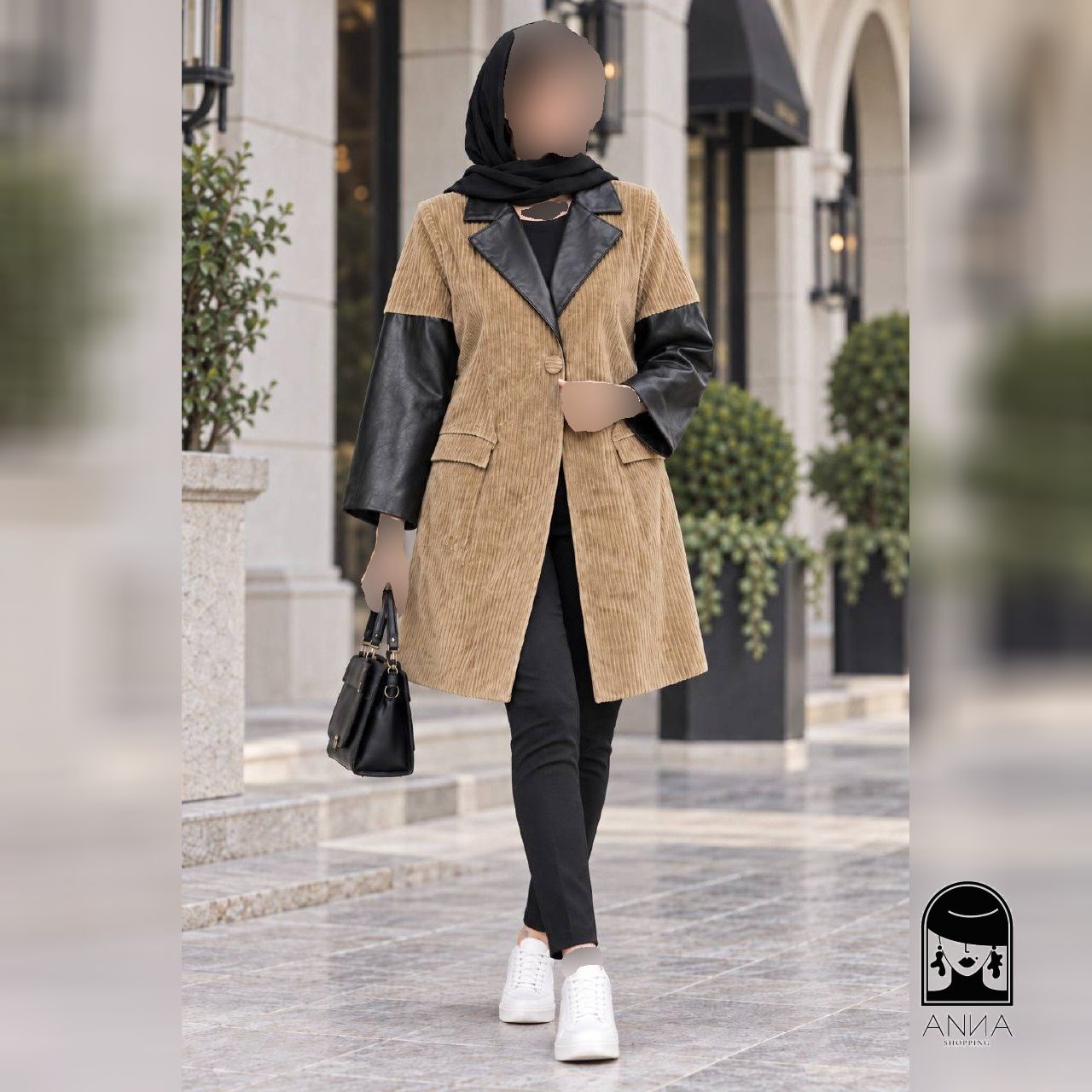 مانتو زنانه مدل بلند ستاره 334 جنس مخمل کبریتی و چرم فری سایز 38 46