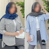 شومیز زنانه مدل جیب صلیبی جنس نخی راه راه بسیار فری سایز