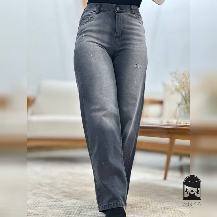 شلوار بگ زنانه مدل جین جنس جین اصل شسته شده و سنگشور شده سایز ۳۸ تا ۵۲