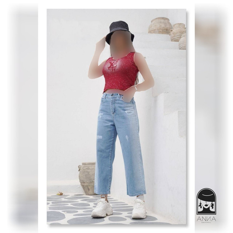 شلوار بگ زنانه مدل رادو جنس جین اصل شسته شده و سنگشور شده سایز ۳۸ تا ۴۶