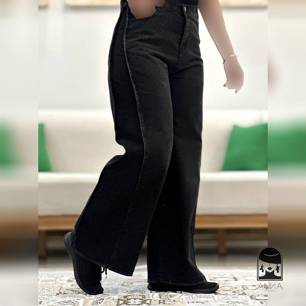 شلوار زنانه مدل شافل دوخت برجسته جنس جین اصل شسته شده و سنگشور شده سایز ۳۸ تا ۴۰