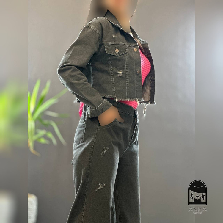 کراپ زنانه مدل جین جنس جین اصل شسته شده و سنگشور شده سایز ۴۰ تا ۴۲