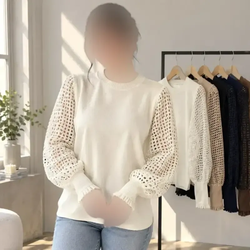 بلوز زنانه آستین توری یقه گرد فانریپ پنبه کبریتی فری سایز