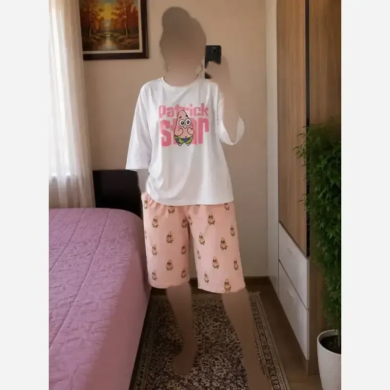 ست تیشرت باکسی و شورتک نخ پنبه درجه یک فری سایز