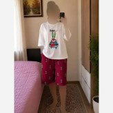 ست تیشرت باکسی و شورتک نخ پنبه درجه یک فری سایز