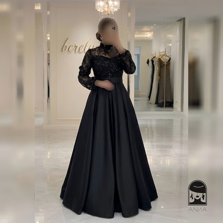 لباس مجلسی زنانه بلند مدل مهوا جنس خرجکار گل برجسته و پولک و دامن ساتن آمریکایی سایز ۱ تا ۴