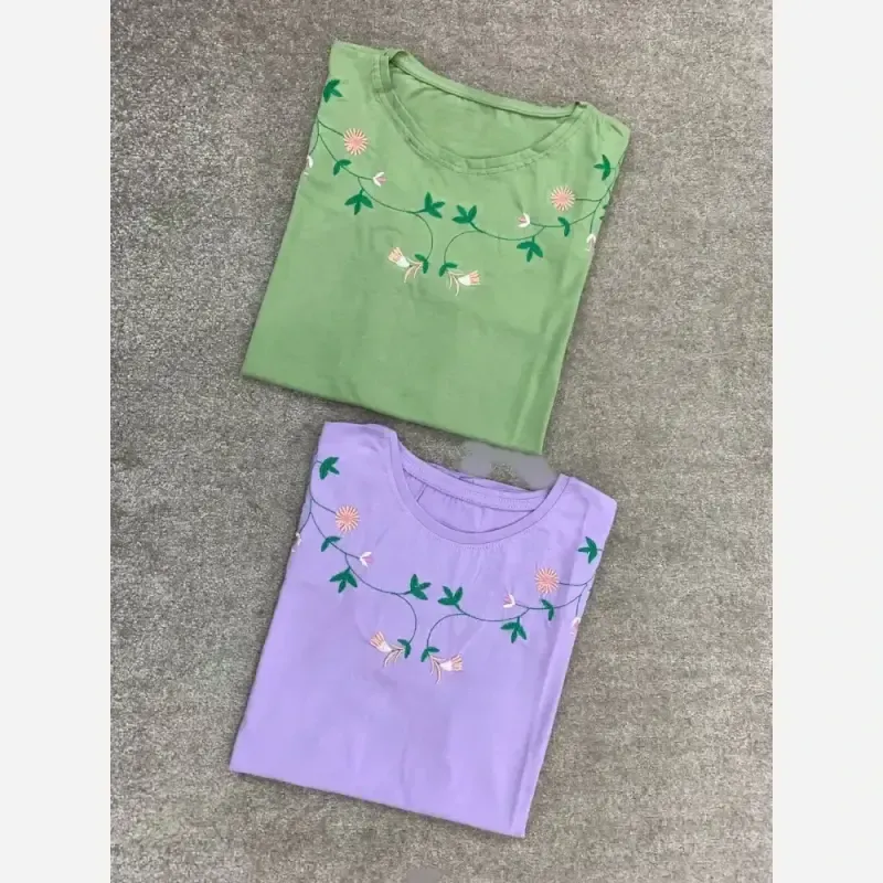 تیشرت پیچک گلدوزی شده پنبه ای فری سایز