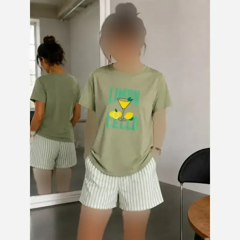 ست تیشرت و شورتک پینترستی فری سایز پنبه و بوگاتی