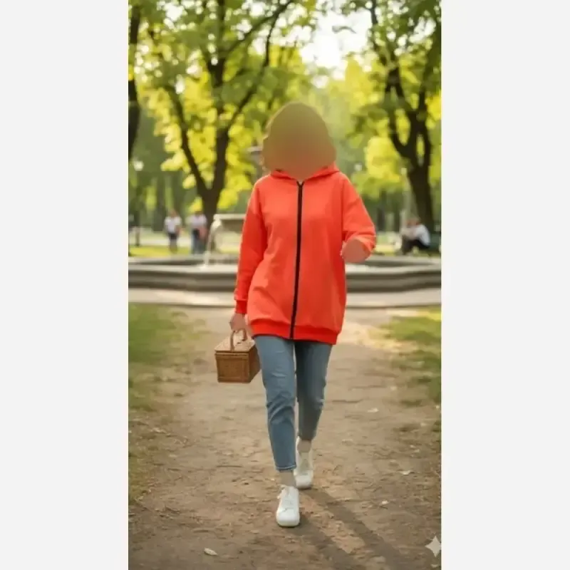 سویشرت زنانه دورس سه نخ تو خز کلاه دار نارنجی سایز فری 38 تا 46