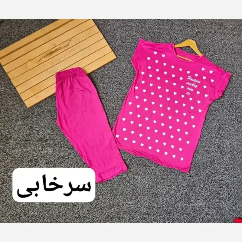 ست تیشرت شلوارک ویسکوز طرح قلب سایز فری 38 تا 48