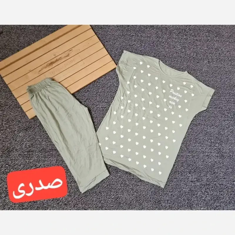 ست تیشرت شلوارک ویسکوز طرح قلب سایز فری 38 تا 48