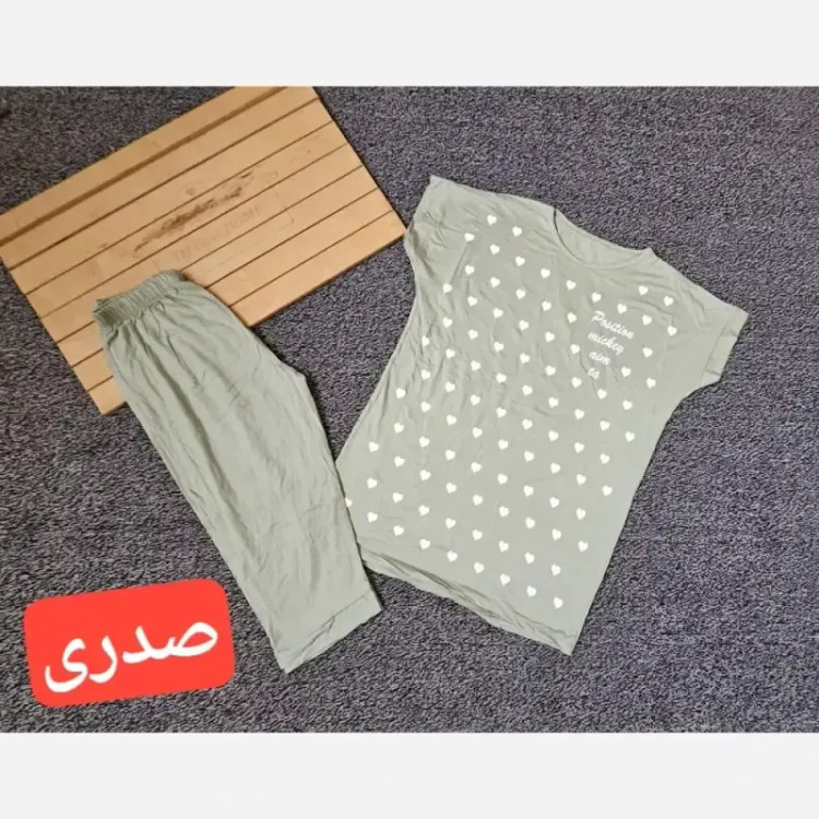ست تیشرت شلوارک ویسکوز طرح قلب سایز فری 38 تا 48