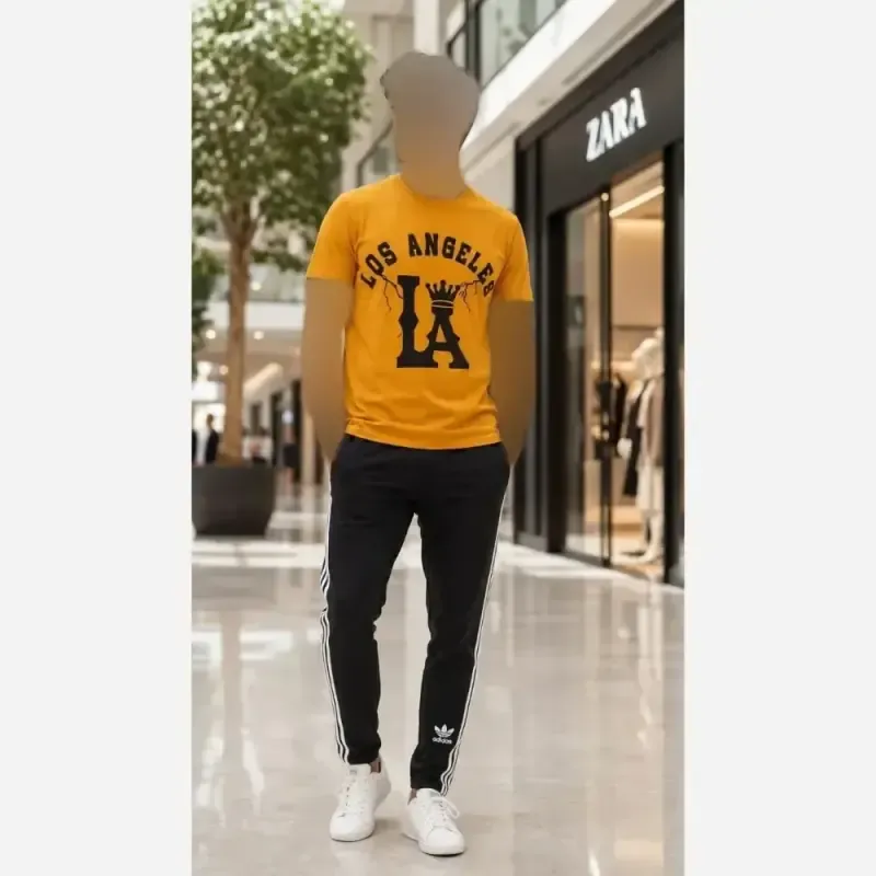 ست تیشرت و شلوار مردانه طرح LV جنس پنبه سوپر و اسپان نخ رنگی سایز بزرگ