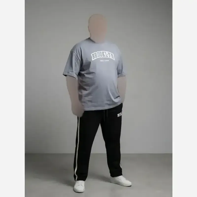 ست تیشرت پنبه سوپر و شلوار سایز بزرگ مردانه مدل بروکلاین