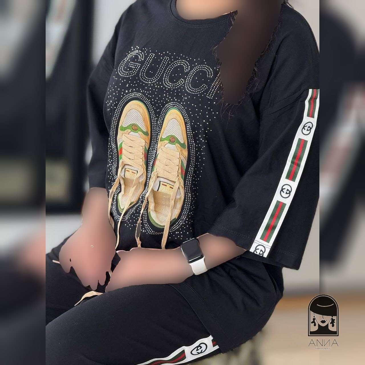 ست تیشرت شلوار زنانه جنس پنبه گلکسی فری سایز