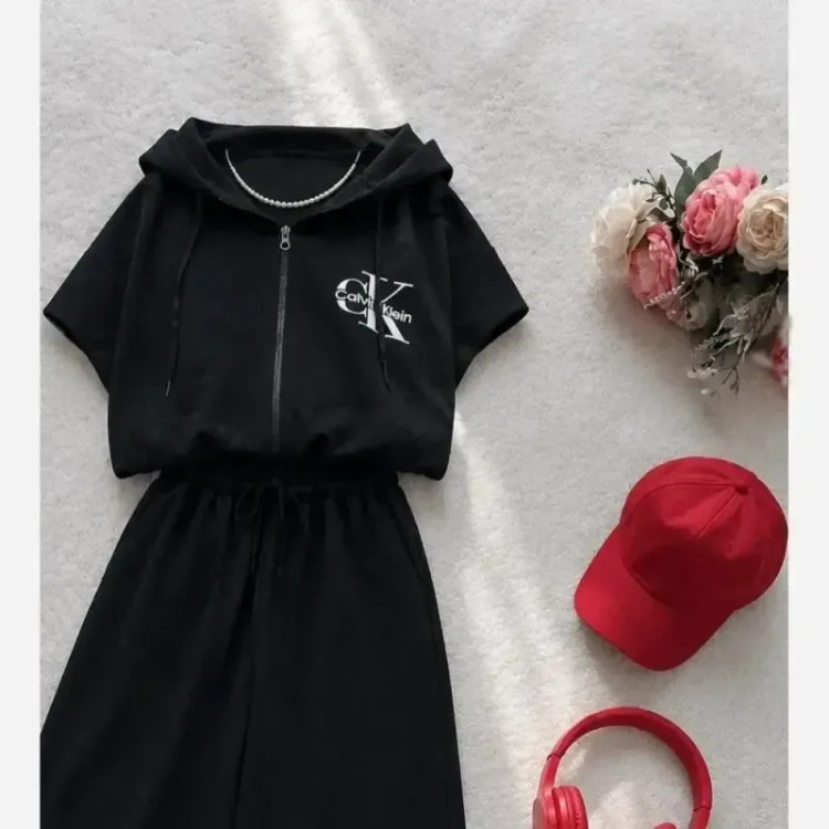 ست زنانه کلوین جنس پنبه گلکسی رنگ مشکی سایز فری 38 تا 46
