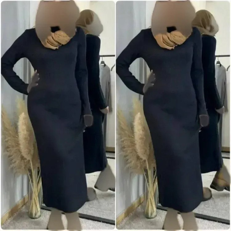 ماکسی یقه اسکی بافت زنانه رنگ مشکی فری سایز