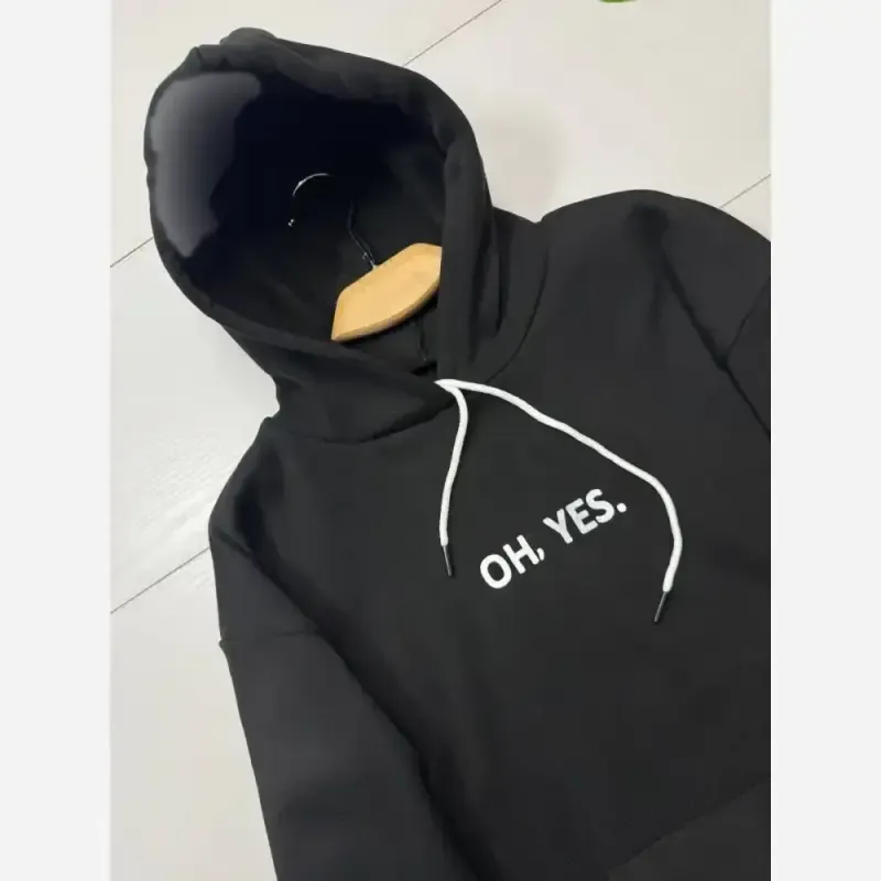 هودی مشکی دورس توکرکی طرح OH YES سایز فری 38 تا 48