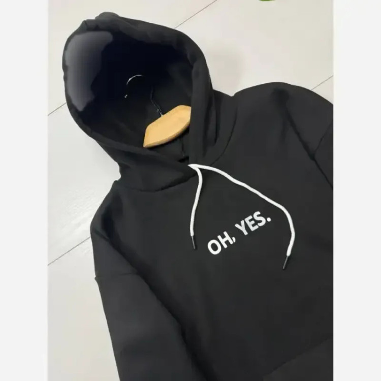 هودی مشکی دورس توکرکی طرح OH YES سایز فری 38 تا 48