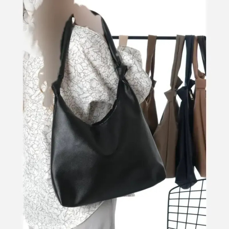 کیف بند گره ای چرم مشکی و موکا سایز 30 در 40 سانت