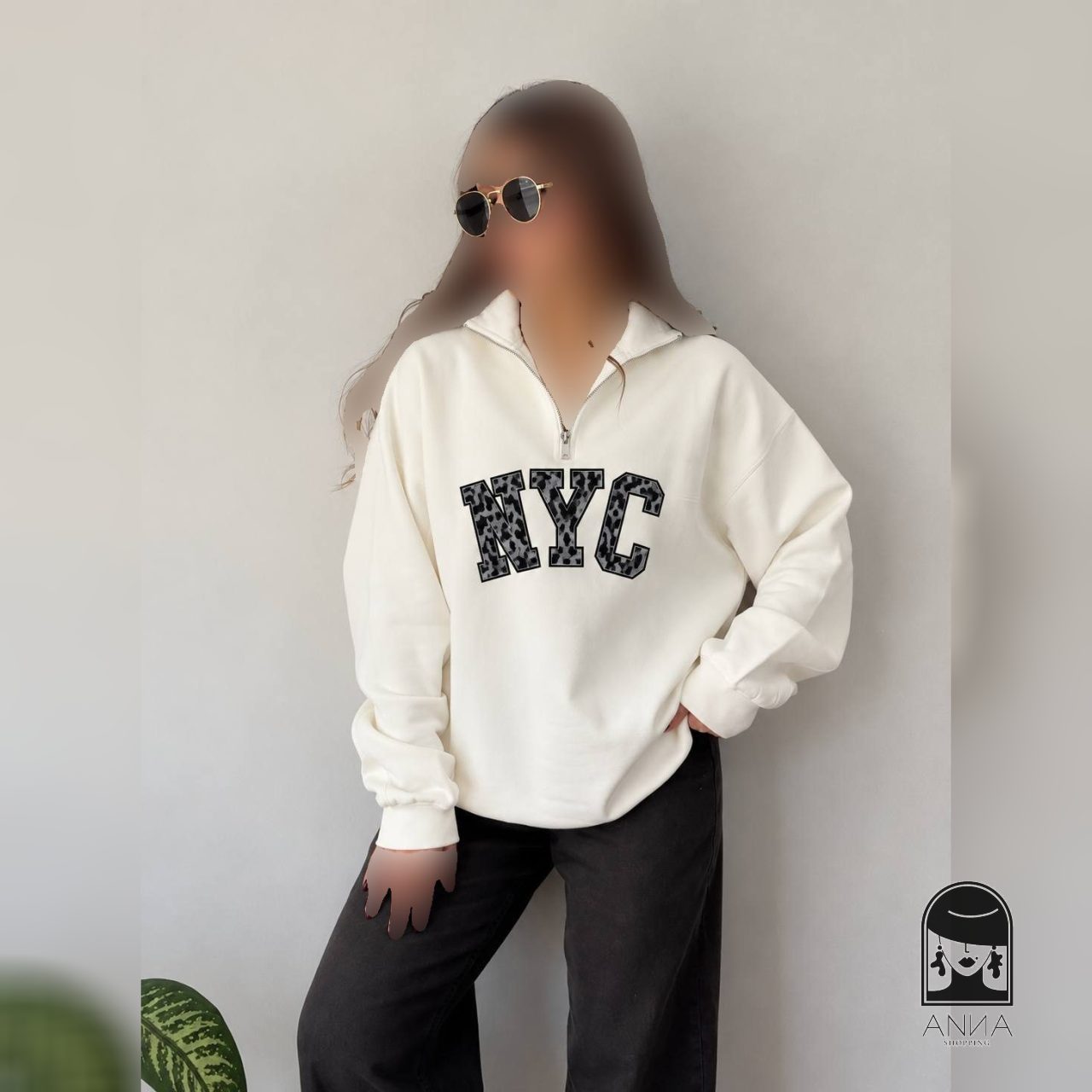 هودی دورس زنانه مدل نیم زیپ NYC لاکچری جنس دورس تو کرکی فری سایز 36 تا 46