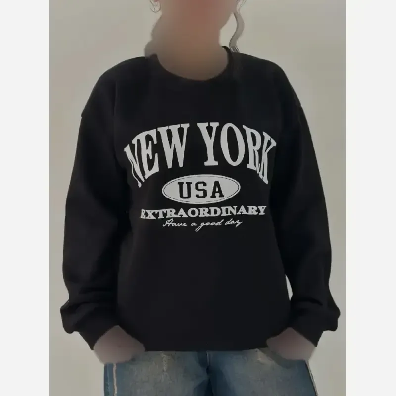 سویشرت زنانه NEW YORK جنس دورس سه نخ تو کرک پاییزه و زمستانه فری سایز