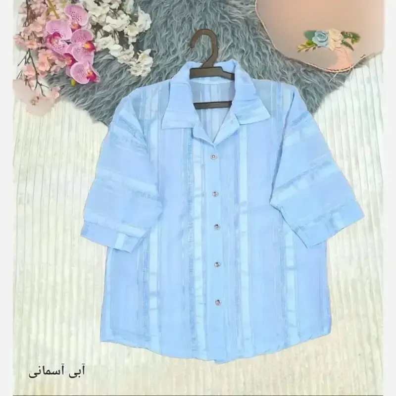 شومیز باکسی شیشه ای مانتویی ساتن راه مخمل فری سایز
