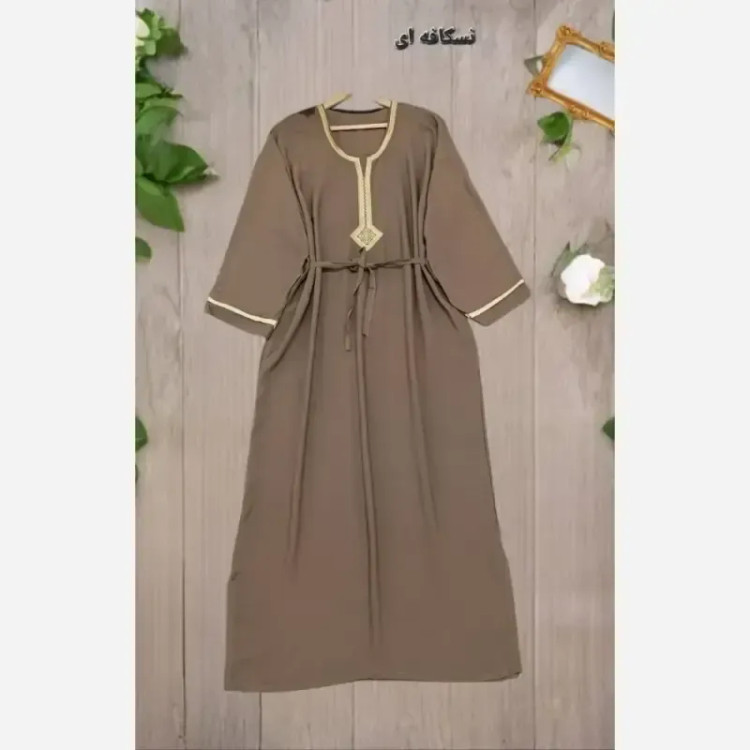 پیراهن بلند طلاکوب نخی وارداتی نسکافه ای فری سایز