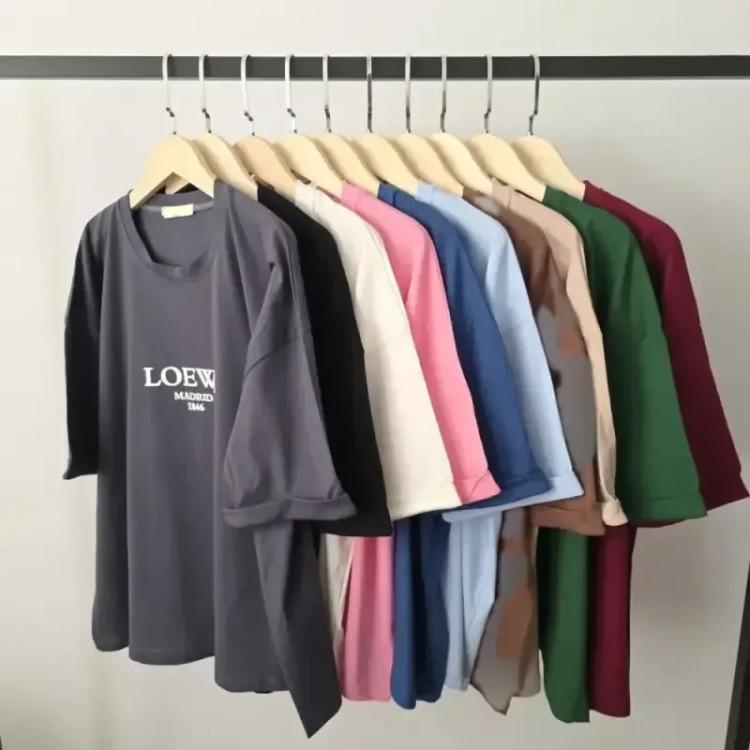 تیشرت اور باکسی نخ پنبه طرح LOEWE آستین پاکتی فری سایز