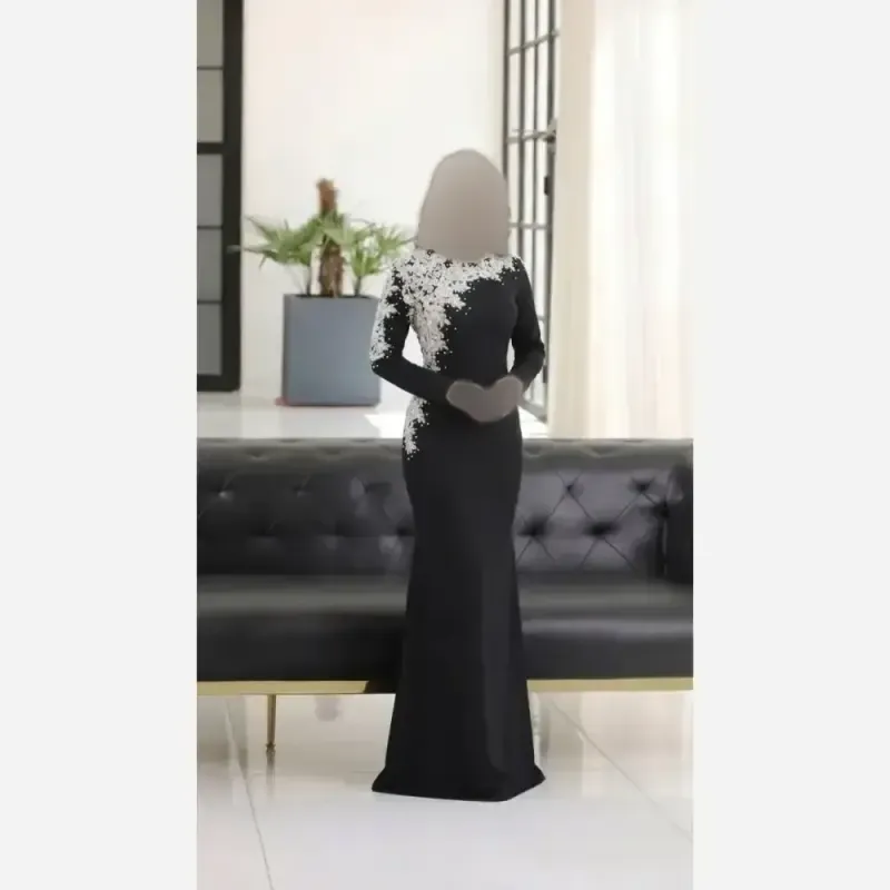 پیراهن مجلسی زنانه بلند کرپ دالقیچ کاپدار مشکی سایز بزرگ