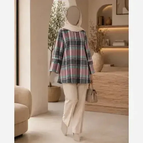 ژاکت زنانه پشمی چهارخانه فری سایز ترنم