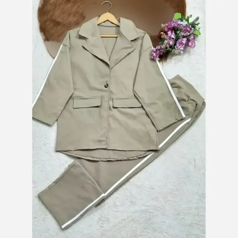 ست کت و شلوار اسپرت رها جنس کتان کش فری سایز رنگ سدری و خاکی