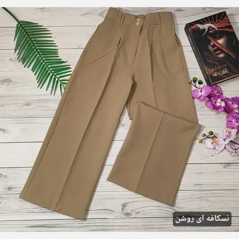 شلوار واید لگ کرپ دابل گرم بالا پشت کمر کش جیبدار سایز 38 تا 48