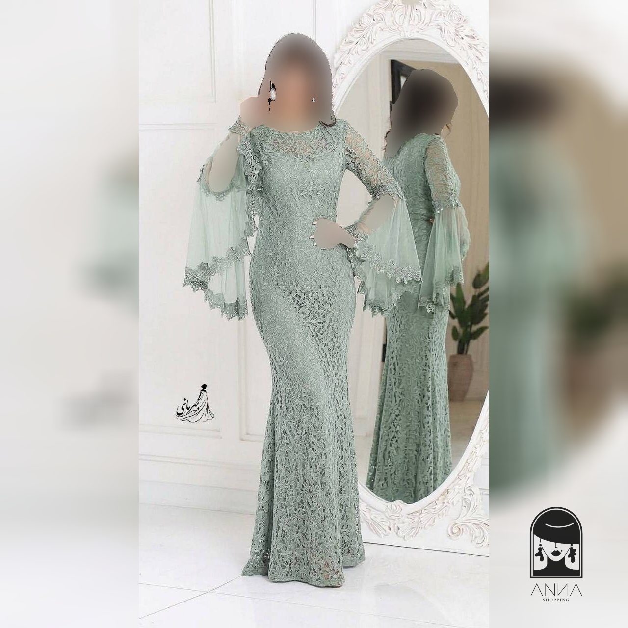 لباس مجلسی زنانه بلند پوشیده دانتل مدل کژال
