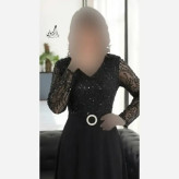 پیراهن مجلسی زنانه مدل چیچک بالاتنه حریر پولک ترک رنگ مشکی سایز بزرگ
