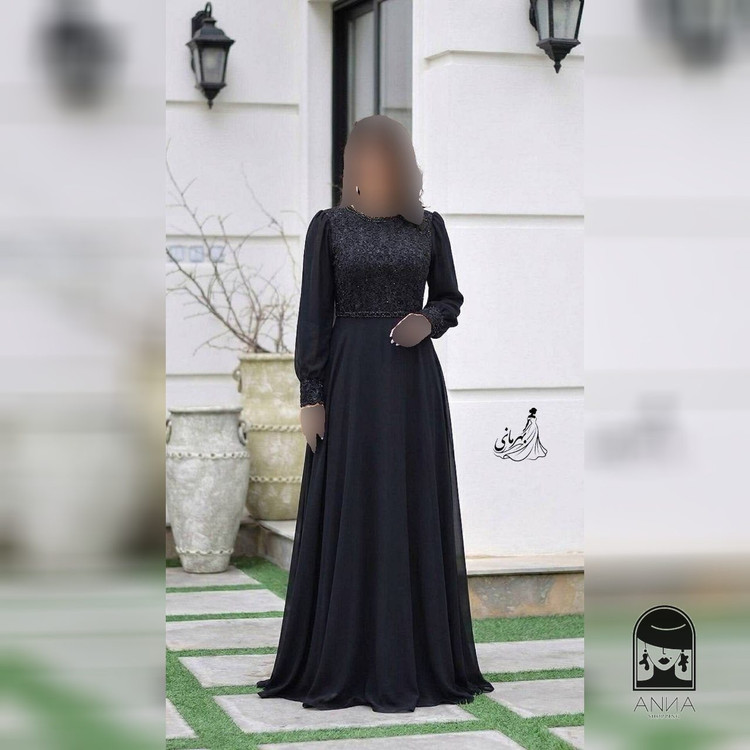 لباس مجلسی زنانه ماکسی پوشیده مدل نفس دیزاین با کریستال دوزی