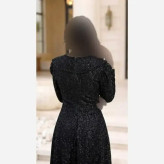 پیراهن مجلسی زنانه مدل سایه جنس دانتل چمنی سنگدوزی شده کاپدار رنگ مشکی سایزبندی بزرگ